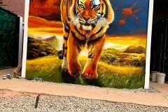Mural of a Large Tiger on Grassland